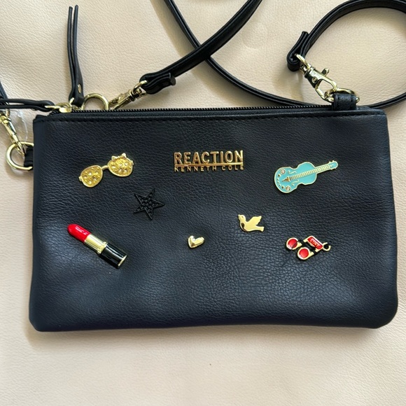 Kenneth Cole Reaction Black Double Pocket Wristlet/Crossbody w/Gold Tone… - Picture 1 of 7